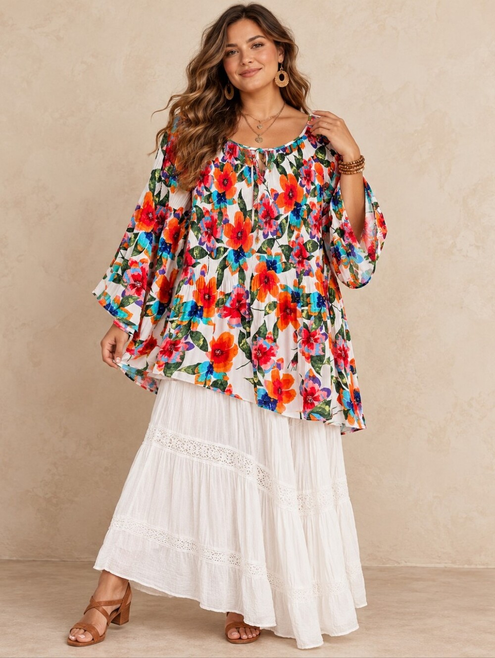 Sunny Leigh Floral Tunic Blouse Size 1X Flowy